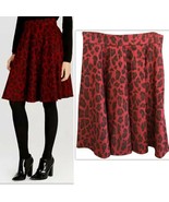 KAREN MILLEN Leopard Jacquard A-Line Wool Skirt Sz 10 42 UK 14 $240 Red ... - £67.73 GBP