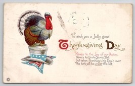 Thanksgiving Greetings Patriotic Turkey On Uncle Sam&#39;s Hat Postcard K29 - £3.86 GBP