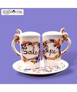 Salt and Pepper Set in Limoges Ceramic, Floral Style, Hand Decorated, Sa... - $529.78 MXN
