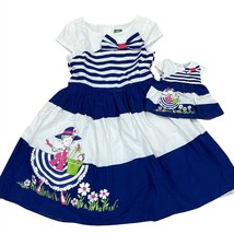 Girl &amp; Doll Matching Navy &amp; White Striped Dresses With Bow &amp; Floral Design - $19.20