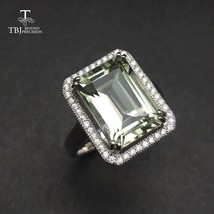 TBJ,natural green amethyst 7.5ct gemstone Ring in 925 sterling silver jewelry fo - £46.65 GBP