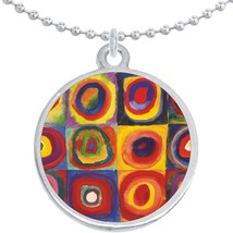 Squares with Concentric Circles Round Pendant Necklace Beautiful Fashion... - $10.77