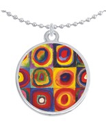 Squares with Concentric Circles Round Pendant Necklace Beautiful Fashion... - $22.98 CAD
