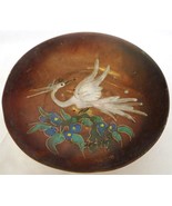 VINTAGE PEDESTAL BOWL DISH COPPER WITH PAINTED STORK BIRD - £9.22 GBP
