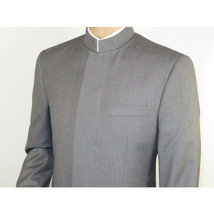 Men Apollo King Banded Collarless suit Mandarin 5 Hidden Button Pastor AG53 Gray image 5