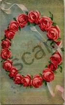 Early 1900s Postcard Of Wreath Of Red Roses With Best Wishes On It 1909 ... - £17.08 GBP