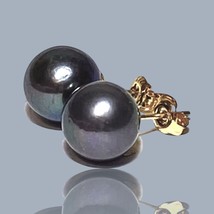 5A Gradings 10.5 - 11mm Peacock Black Blue Round Edison Pearl Stud Earrings - £64.92 GBP