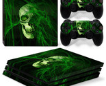 For PS4 PRO Console &amp; 2 Controllers Green Skull Vinyl Skin Wrap Decal - $12.97