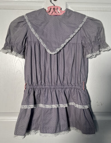 Primary image for Vtg Little Girls Dress 80s Drop Waist Lavender Floral Print