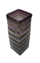 Murano Style Amethyst Purple w/Emerald Green Wrap Around Square Vase - £38.92 GBP