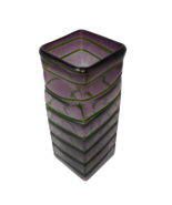 Murano Style Amethyst Purple w/Emerald Green Wrap Around Square Vase - £37.01 GBP