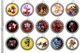 15 Sonic Forces Silver Flat Bottle Cap Necklaces Set #1 - $15.99