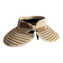 Cruise Club Woven Straw Visor Hat Tan Brown Striped Open Back Adjustable - $16.20