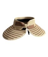 Cruise Club Woven Straw Visor Hat Tan Brown Striped Open Back Adjustable - $16.20