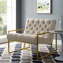 Bequest Gold Stainless Steel Upholstered Fabric Accent Chair Beige EEI-3074-BEI - £480.34 GBP