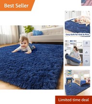 Navy Blue Fluffy Shag Area Rug for Kids&#39; Bedroom &amp; Playroom, 4x6 Soft Ca... - $812.66 MXN