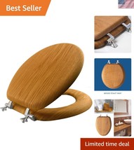 High-Quality Round Toilet Seat - Natural Oak Veneer &amp; Chrome Hinges Incl... - $39.50