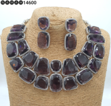 Bollywood Style Indian Silver Plated Choker Necklace CZ Amethyst Jewelry Set - £191.00 GBP