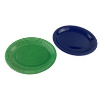 VTG Lot of 2 Fiesta Blue &amp; Green Oval Serving Platter Fiestaware 12.5&quot; 40&#39;s - £23.97 GBP