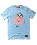 Peanuts Collection Embroidered Powder Blue Snoopy Flower Unisex T-Shirt ... - $24.70