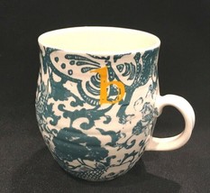 Anthropologie Home Grown Initial b Yellow On Teal 14oz. Coffee Cup Mug - £14.86 GBP