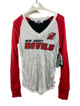 Touch Womens NHL Devils Raglan Long Sleeve V-Neck T-Shirt Red/White-Large - £26.86 GBP