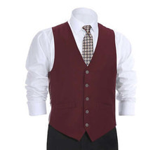 Men Suit Separate Vest V-neck Adjustable Size 5Button 201-8 Burgundy - £35.55 GBP