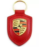 Porsche Genuine Leather Keychain Red Crest Emblem Boxed Luxury New Germany - $25.00