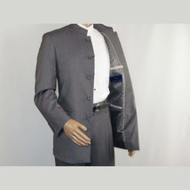 Men Apollo King Banded Collarless suit Mandarin 5 Hidden Button Pastor AG53 Gray image 4