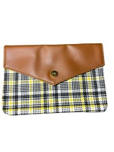 Ipsy Glam Bag Yellow White Black Plaid Brown Makeup Cosmetic - $8.33