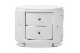 Proxy Hollywood Glamour Style Oval 2-drawer White Faux Leather Nightstand - $197.00