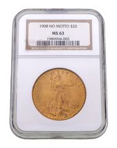 1908 $20 Saint Gaudens Gold Double Eagle No Motto Graded by NGC MS-63 - €4.923,48 EUR