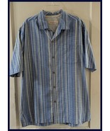 Men&#39;s Tommy Bahama Blue Yellow Stipe Silk Blend Short Sleeve Shirt L - $25.98 CAD
