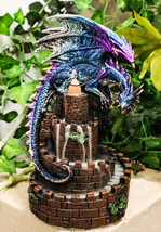 Metallic Blue Dragon On Spiral Steps Castle Tower Backflow Incense Cone Burner - £31.62 GBP