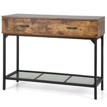 2 Drawers Industrial Console Table with Steel Frame for Small Space-Rust... - £96.86 GBP