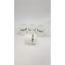 4 Corning Winter Holly Mugs, Milk Glass Corelle Cups, Berries White Stem - £14.93 GBP