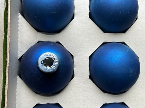 Vintage Box Of 12 Coby Glass Christmas Ornaments Blue IOB MCM Item image 5