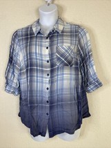 Catherines Womens Plus Size 0X Blue Plaid Ombre Button Up Shirt 3/4 Sleeve - £9.41 GBP