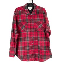 Haband VTG Fleece Shirt L Mens Plaid Button Up Long Sleeve Red Black Cotton - £15.07 GBP