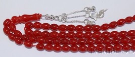 Islamic Prayer Beads Tesbih 99 Beads Natural Red Jade &amp; Sterling Silver - £92.50 GBP