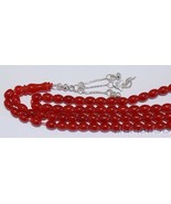 Islamic Prayer Beads Tesbih 99 Beads Natural Red Jade &amp; Sterling Silver - £97.77 GBP