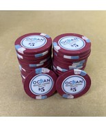 Lot of 38 - ATLANTIC CITY $5 OCEAN RESORT CASINO CHIPS - $190 Cash Value - $343.04 CAD