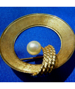 Elegant Vintage Design Pearl Brooch Unique Handmade Solid 14k Gold Pin Gift - $1,288.30 CAD