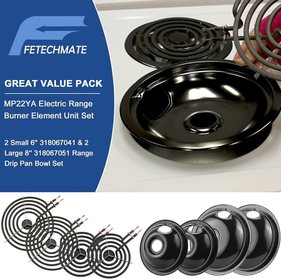 Versatile 8-Piece Black Drip Pan & Burner Set - Fits Frigidaire & Kenmore Stoves Item image 11