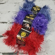 Lion Brand Fun Fur Yarn Red and Purple Lot of 3 Skeins  - $11.88