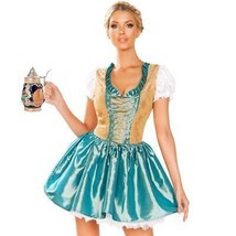 Oktoberfest Beer Wench Costume Dirndl Satin Dress Ruffled Lace Up Brocade 4948 - £47.38 GBP