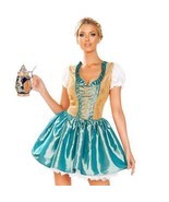 Oktoberfest Beer Wench Costume Dirndl Satin Dress Ruffled Lace Up Brocade 4948 - $59.49