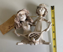 Dino Bencini Italian Pottery Mixed Doubles Tennis Players with Tag Art - £31.15 GBP