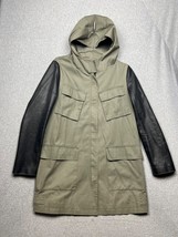 DKNY Army Utility Military Coat Lamb Skin Leather Sleeves  Sz S Cargo Pocket Y2K - £92.06 GBP