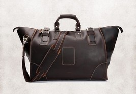 Men Crazy Horse Leather travel bag Dark brown large capacity women travel duffel - £169.25 GBP